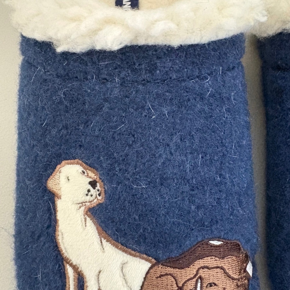 Lands End Women's Cozy Blue Embroidered Dog Slippers Sherpa Lined Sz 9B Comfy - Picture 11 of 12